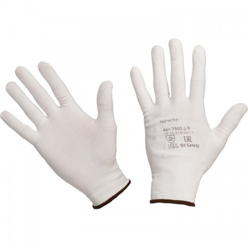 Перчатки нейлоновые белого цвета с полиуретановым покрытием 12/240, размер L 